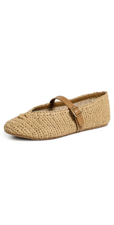 Coach Sculpted C Soft Mary Jane Flats Natural Raffia In Brown