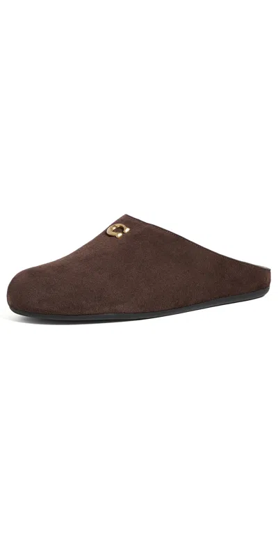 Coach Sculpted C Soft Mules Chocolate Suede In Brown