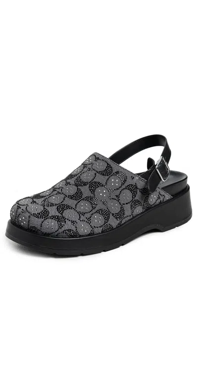 Coach Sculpted Crystal Signature Jacquard Clogs Black In Multi