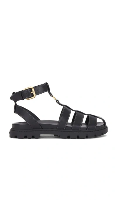 Coach New York Black Leather Fisherman Sandals In Multi
