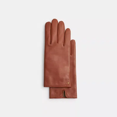 Coach Sculpted Signature Leather Tech Gloves In Brown