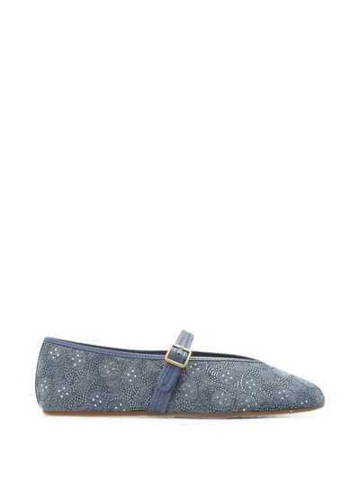 Coach Mary Jane Crystal-embellished Buckle-strap Ballet Flats In Blue