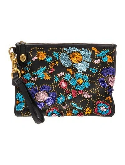 Pre-owned Coach Sequins Clutch In Blue