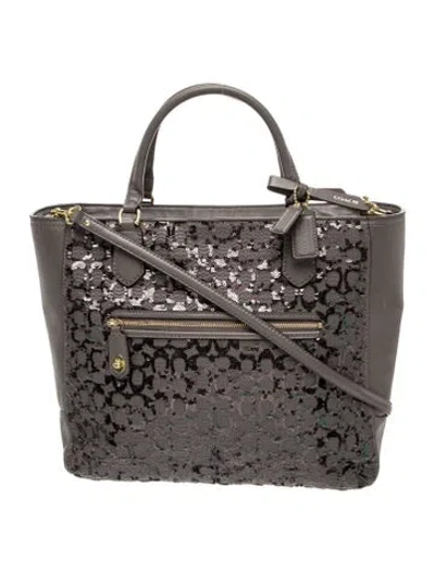 Pre-owned Coach Sequins Top Handle Bag In Gray