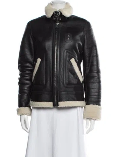 Pre-owned Coach Shearling Bomber Jacket In Black