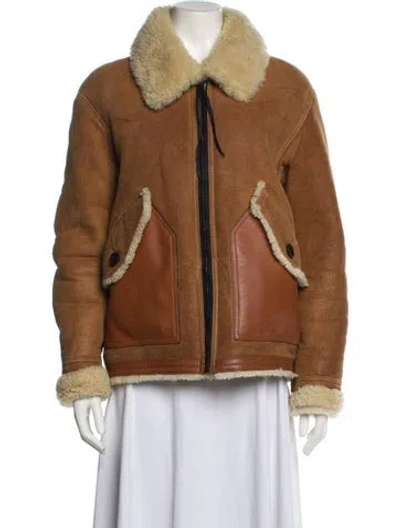 Pre-owned Coach Shearling Bomber Jacket In Brown