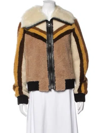 Pre-owned Coach Shearling Colorblock Pattern Bomber Jacket In Neutrals