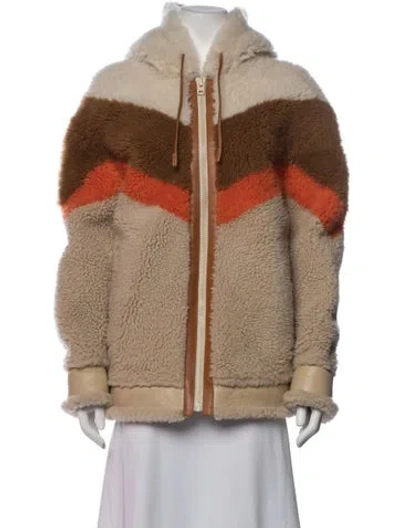 Pre-owned Coach Shearling Colorblock Pattern Bomber Jacket In Neutrals