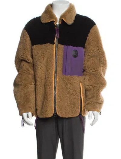 Pre-owned Coach Shearling Colorblock Pattern Denim Jacket In Brown