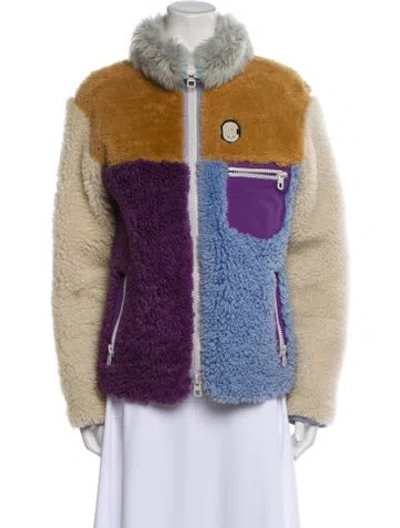 Pre-owned Coach Shearling Colorblock Pattern Faux Fur Jacket In Purple