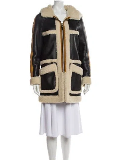 Pre-owned Coach Shearling Colorblock Pattern Fur Coat In Neutral