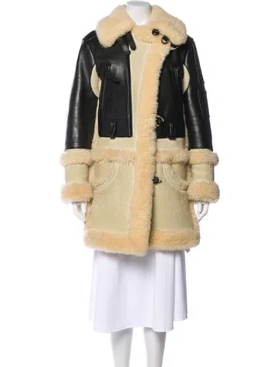 Pre-owned Coach Shearling Colorblock Pattern Fur Coat In Neutral