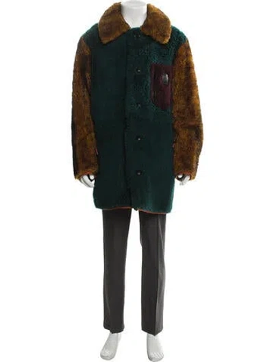 Pre-owned Coach Shearling Colorblock Pattern Parka In Green
