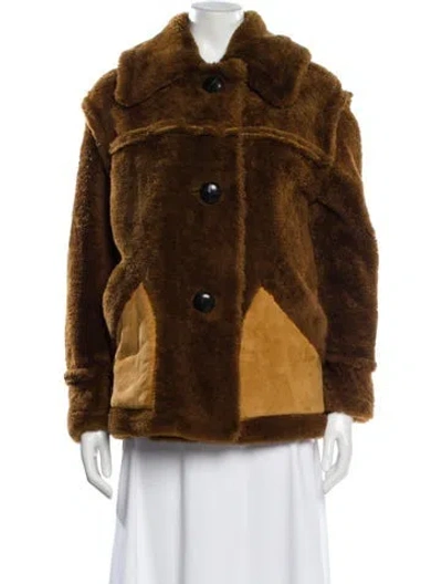 Pre-owned Coach Shearling Faux Fur Jacket In Brown