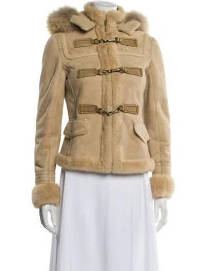 Pre-owned Coach Shearling Faux Fur Jacket In Neutral
