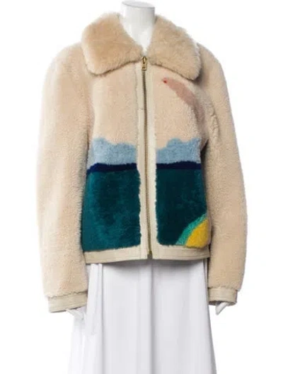 Pre-owned Coach Shearling Graphic Print Fur Jacket In Neutral