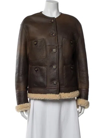Pre-owned Coach Shearling Jacket In Brown