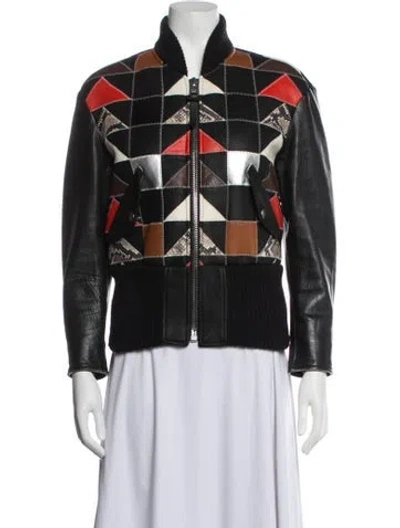 Pre-owned Coach Shearling Patterned Bomber Jacket In Black