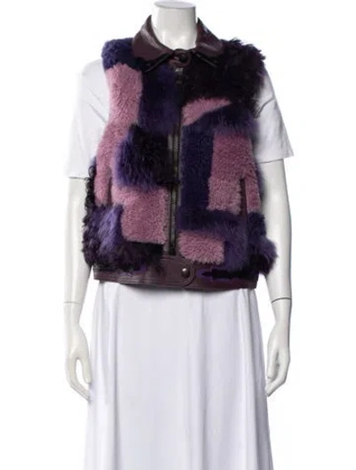 Pre-owned Coach Shearling Patterned Vest In Purple