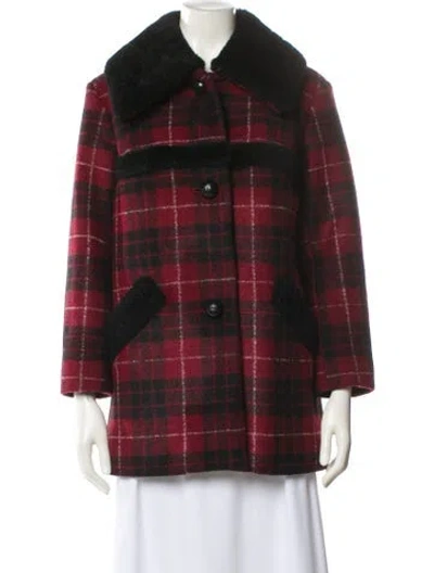 Pre-owned Coach Shearling Plaid Print Peacoat In Red