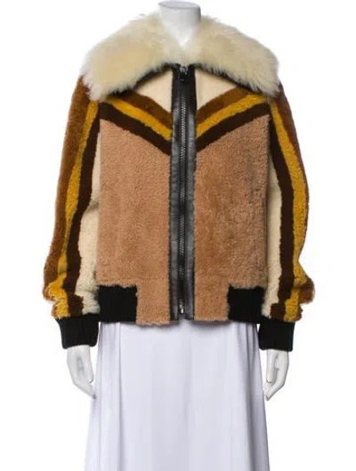 Pre-owned Coach Shearling Printed Fur Jacket W/ Tags In Neutral