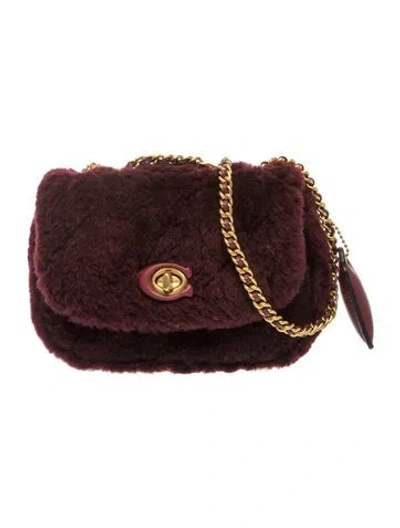 Pre-owned Coach Shearling Shoulder Bag In Burgundy