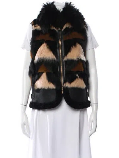 Pre-owned Coach Shearling Striped Fur Jacket In Neutral