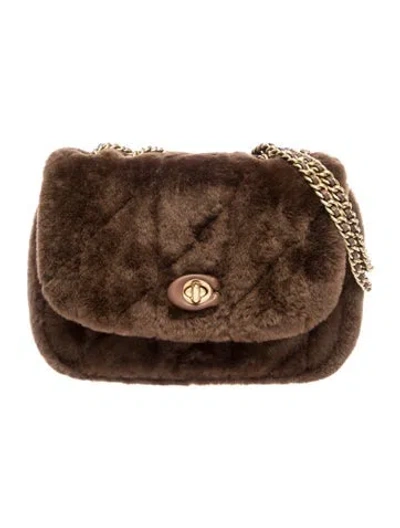 Pre-owned Coach Shearling Top Handle Bag In Brown