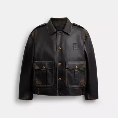 Coach Short Leather Jacket In Loved Leather In Black