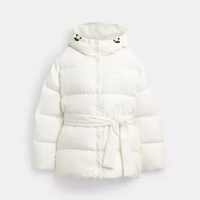 Coach Short Puffer With Belt In Recycled Polyester In Beige