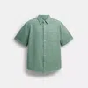Coach Short Sleeve Relaxed Denim Shirt In Green