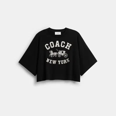 Coach Short Sleeve Wide Cropped Crewneck T-shirt In Black