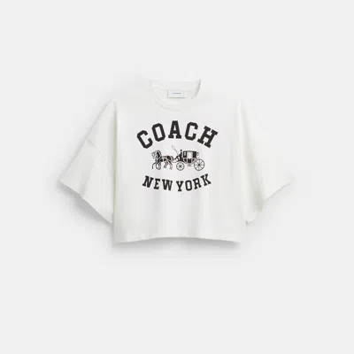 Coach Short Sleeve Wide Cropped Crewneck T-shirt In White