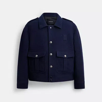 Coach Short Wool Jacket In Blue
