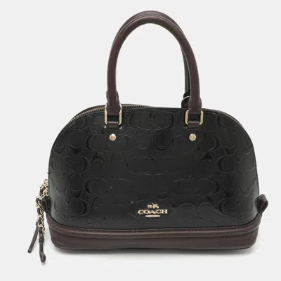 Pre-owned Coach Sierra Mini Black/burgundy Signature Embossed Patent And Leather Satchel