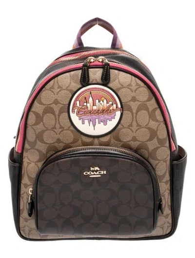 Pre-owned Coach Signature Backpack In Brown