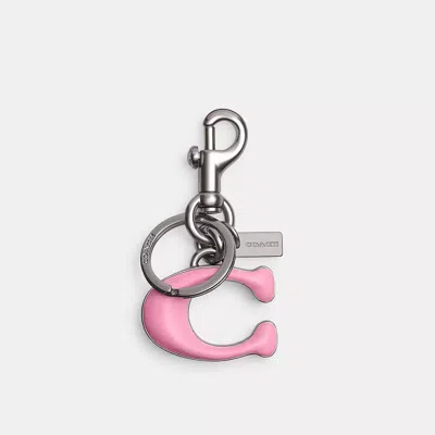Coach Signature Bag Charm In Silver/vivid Pink