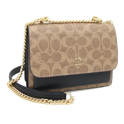 Pre-owned Coach Signature Beige Black Pvc Leather Shoulder Bag ()