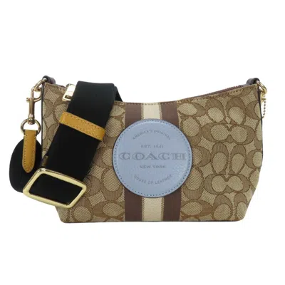 Pre-owned Coach Signature Beige Blue Gray Canvas Leather Pochette Shoulder Bag ()