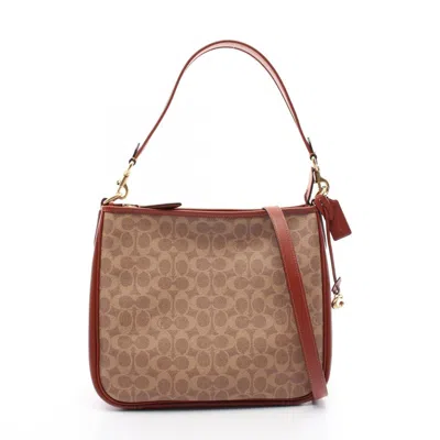 Pre-owned Coach Signature Beige Bordeaux Signature Line Shoulder Bag () In Beige, Bordeaux