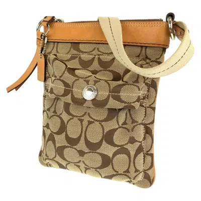 Pre-owned Coach Signature Beige Brown Canvas Leather Pochette Shoulder Bag ()