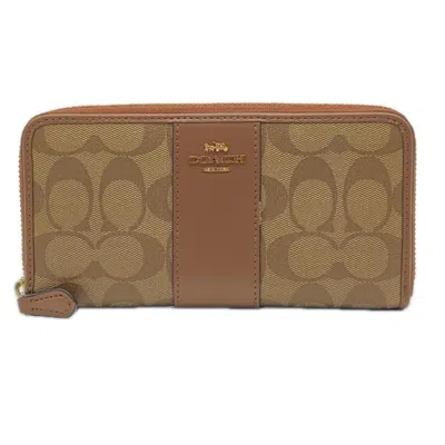 Pre-owned Coach Signature Beige Brown Multi-color Signature Line Long Wallet (bi-fold) () In Beige, Brown, Multi-color