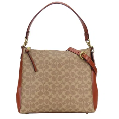 Pre-owned Coach Signature Beige Brown Pvc Leather Shoulder Bag () In Multi