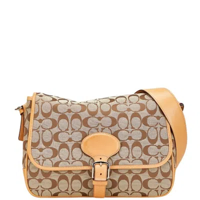 Pre-owned Coach Signature Beige Brown Signature Line Leather Shoulder Bag ()