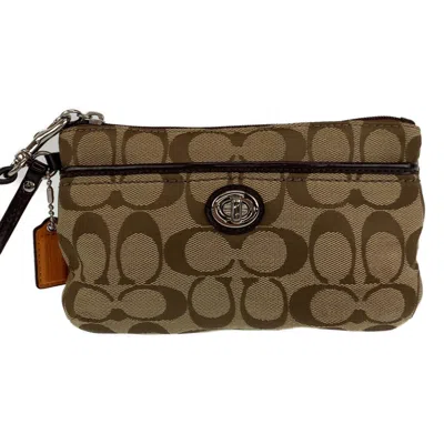 Pre-owned Coach Signature Beige Canvas Leather Clutch Bag ()