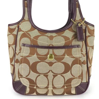 Pre-owned Coach Signature Beige Canvas Leather Tote Bag ()