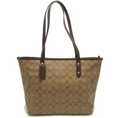 Pre-owned Coach Signature Beige Coated Canvas Tote Bag ()