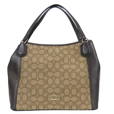 Pre-owned Coach Signature Beige Dark Brown Canvas Leather Tote Bag () In Beige, Dark Brown
