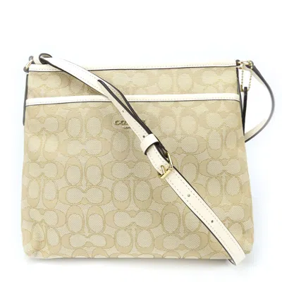 Pre-owned Coach Signature Beige Ivory Canvas Leather Shoulder Bag () In Multi