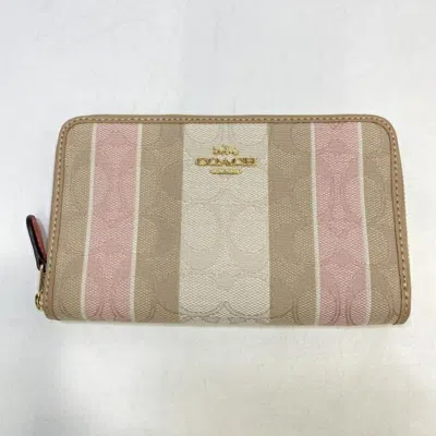 Pre-owned Coach Signature Beige Pink Long Wallet (bi-fold) () In Beige, Pink